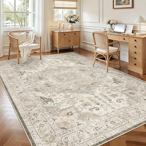 Madane 5x7 Area Rugs for Living Room, Non-Slip Washable Rug, Ivory/Brown - Image 2
