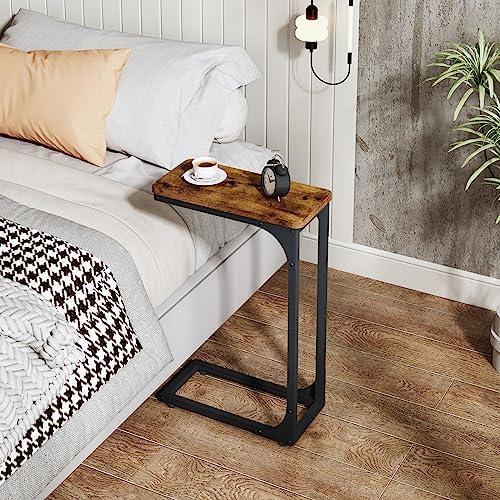 QEEIG Narrow C Shaped Side Table Set of 2, Rustic Brown (017-18BN) - Image 5
