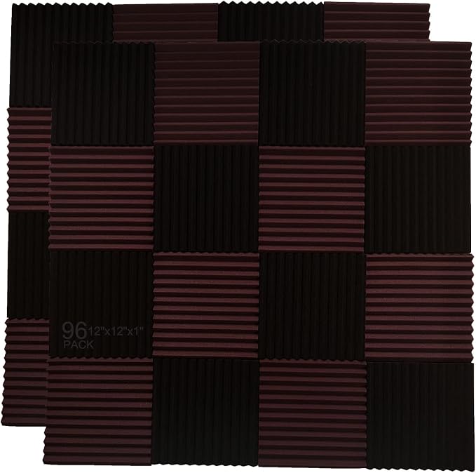 96 Pack Burgundy/Black Absorb the echo Acoustic Foam Panel Wedge Studio Soundproofing Wall Tiles 12" X 12" X 1" by XIN%26LOG
