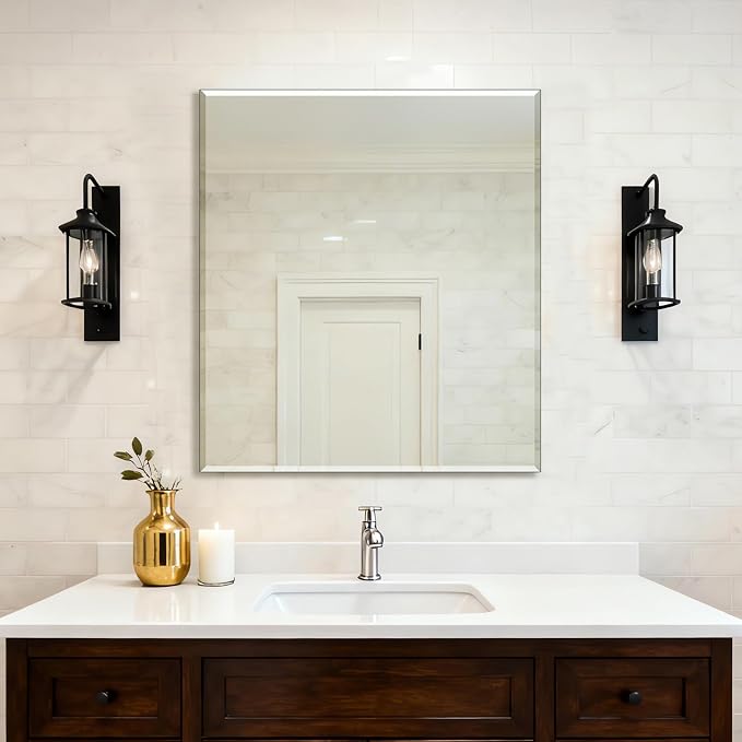 Frameless Wall Mirror 40” x 36“ Bathroom Mirror for Over Sink Beveled Edge by Ruomeng