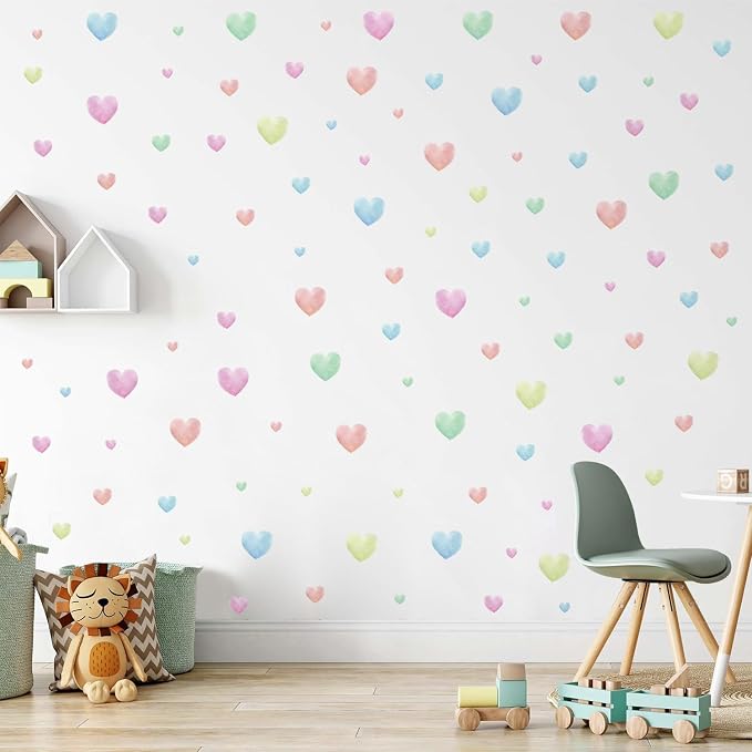 Watercolor Heart Wall Stickers,Colorful Heart Wall Decals,Easy to Peel and Stick Multicolor Heart Wall Decoration for Kids Bedroom Wallpapper Nursery Living Room Classroom Wall Décor - Image 3