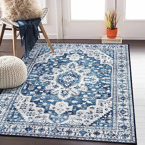 Moynesa Ultra-Thin Washable Vintage Area Rug - 4x6 Living Room Rug for Bedroom Office, Low Pile Non Slip Oriental Laundry Bathroom Mat Indoor Floor Carpet for Entrance Kitchen Mudroom by Moynesa