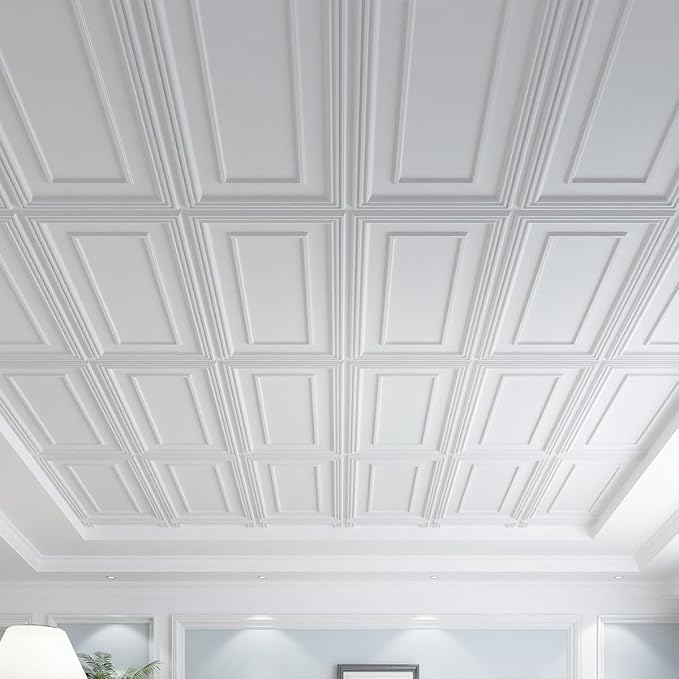 Art3d PVC Ceiling Tiles, 3D Plastic Sheet in White, 2 × 4 ft, 12-Pack | Lightweight, Waterproof, No Sag and Breakage, Compatible with Grid System, Perfect for Basement, Kitchen - Image 2