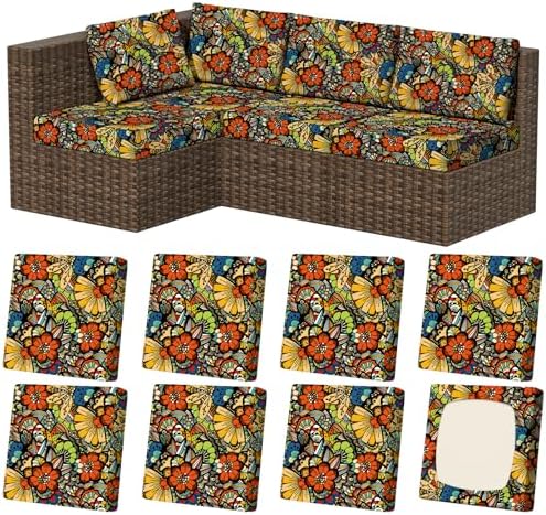 8Pcs Outdoor Cushion Covers, Stretch Patio Furniture Couch Chair Slipcovers by VORSHAPE
