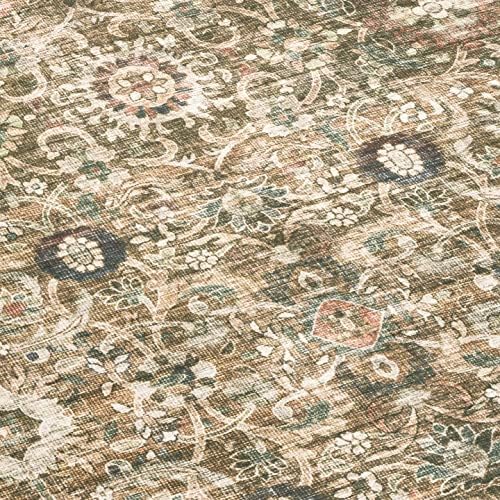 ReaLife Rugs Machine Washable Area Rug - Living Room Bedroom Bathroom Kitchen Entryway Office - Padded Low Pile Stain Resistant Premium - Boho Farmhouse Vintage - Dua - Brown Gray Beige 2'6" x 8' - Image 2