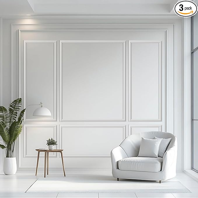 3 Set Peel and Stick Wall Molding Kit,Pre Cut Wainscoting Panels,24x60in | Premade ,Self Adhesive,Paintable,PVC,Ready to Assemble,Wall Decor by TRAIN2ART