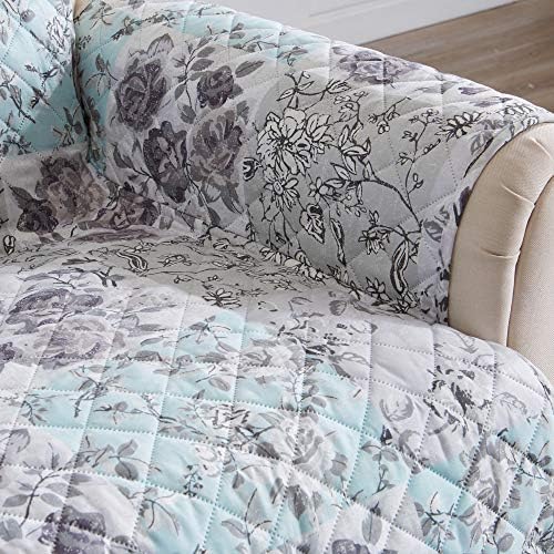 Great Bay Home Reversible Floral Patchwork Recliner Furniture Protector - Machine Washable, Scalloped Edge, Stain Resistant, Printed Furniture Cover for Dogs, Kids, and Pets (Gray/Aqua) - Image 4