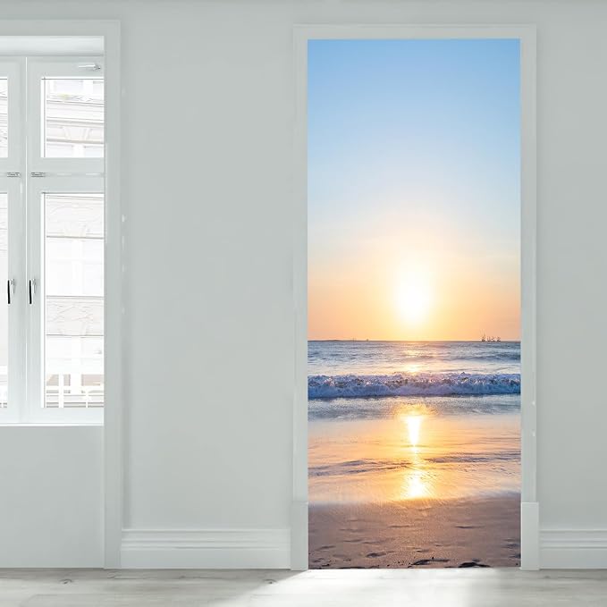 artfanke 3D Sunrise Ocean Door Sticker Peel and Stick 30.3"x78.7"- Self-Adhesive Door Murals Wallpaper Decal for Living Room Bedroom Decor(2 Sheets/Set) - Image 2