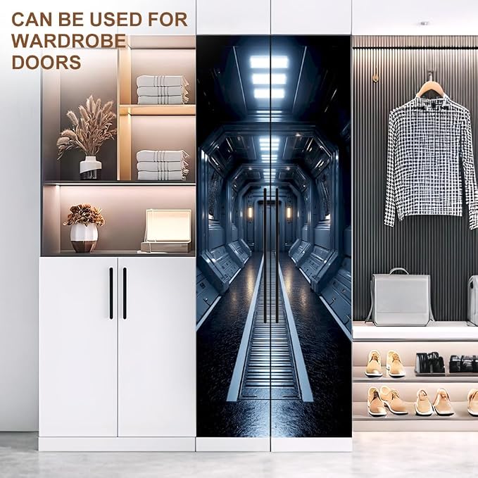 Sci Fi Corridor Door Mural, Futuristic Space Door Cover | Waterproof PVC, 30.3" W x 78.7" L; futuristic corridor design for bedroom, game room, office or closet doors. - Image 8