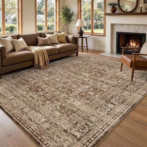 6x9 Ft Large Area Rugs for Living Room, Soft Non-Slip Machine Washable Rug, Vintage Stain Resistant Carpets for Bedroom Nursery Dining Room Home Decor (Brown) by Lo%CC%80utiRootHome