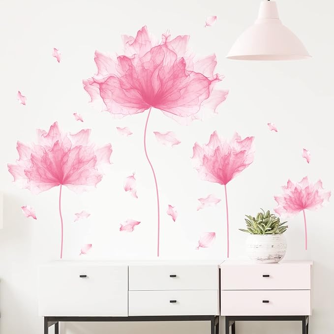39.3'' x 32.6''Flower Petal Wall Decal Floral Wall Sticker (Pink) | Removable waterproof peel and stick wall art for nursery, baby room, classroom, living room, bedroom, office and bathroom - Image 3