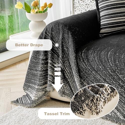 Couch Cover for Dogs Washable Sofa Cover, Sectional Couch Covers, Sofa Covers for 2 Cushion Couch, Non Slip Stripe Sofa Slipcovers Furniture Protector (Black 71x134) - Image 4