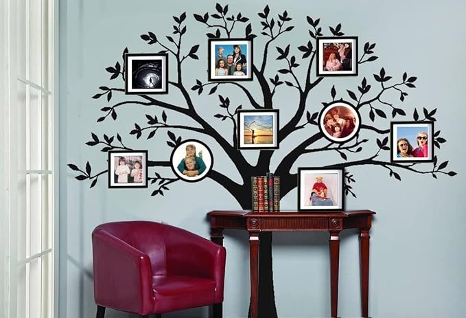Giant Family Photo Tree Wall Decal Mural Art Vinyl Wall Stickers Living Room Baby Room Decor (Black) - Image 2