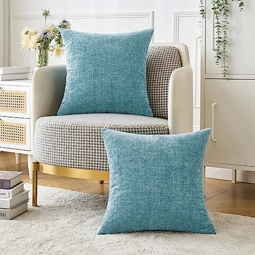 MIULEE Soft Chenille Throw Pillow Covers Smoke Blue 16x16 Inch Pack of 2 - Image 5
