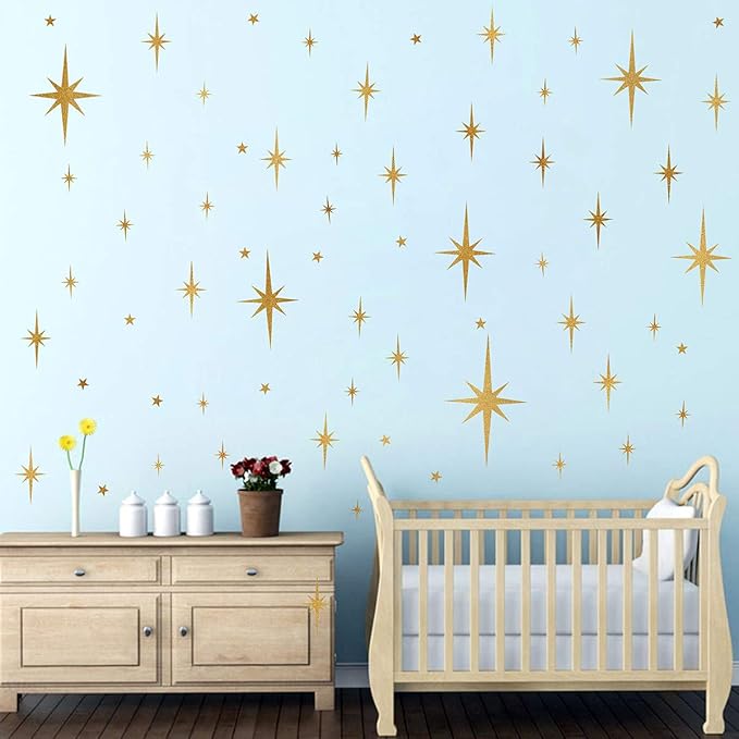 Star Wall Stickers Girls Room Wall Decals Sparkle Wall Decor Stick and Peel | Gold star stickers, wall decals, wall stickers, whimsy celestial decor, removable vinyl, for living room kids bedroom nursery - Image 3
