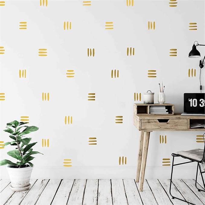 120Pcs Modern Line Wall Sticker Boho Nursery Decal (Gold) | Self Adhesive Vinyl, Removable Waterproof Murals, Minimalist Home Art, Ideal DIY Decor For Living Room YT5037 - Image 2