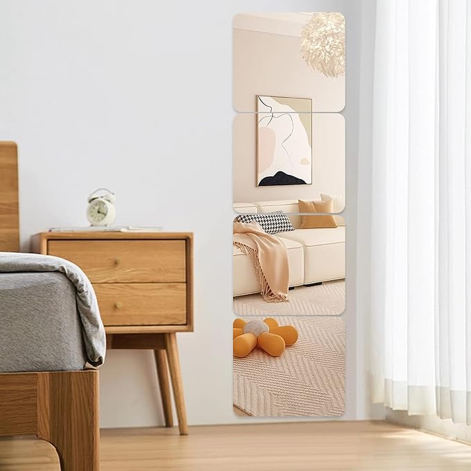 JEOYOO Full Length Wall Mirror Tiles, 14'' x 12'' x0.12, 4PCS, Frameless Full Body Mirror Tiles for Bedroom, Non Glass Mirrors Wall Mounted for Home Gym, Gift Ideas, On The Door, Kids Room - Image 2