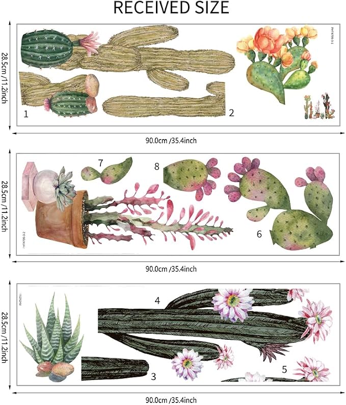 Cactus Wall Stickers Boho Cacti Wall Decal Tropical Green Plant Wall Art Decor Peel and Stick Flower Potted Wall Sticker for Living Room Bedroom - Image 7