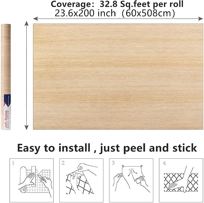Arthome 23.6" x200"Peel and Stick Oak Wood Contact Paper Self-Adhesive Wall Paper,Decorative Vinyl Film for Countertop, Cabinets, Shelf, Drawer Liner,Easy to Clean Removable Wall Covering - Image 7