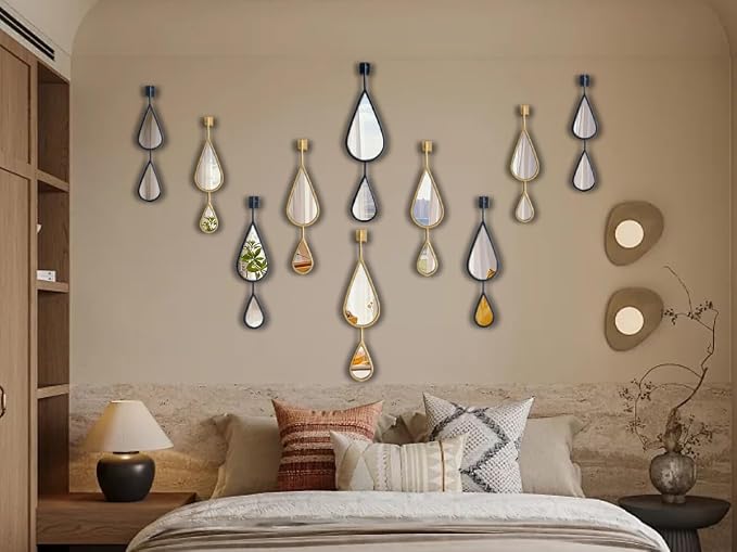 BAODANFU Wall Mirror Decorative Mirrors Mounted Decor Tear Drop Shape Gold for Bedroom Living Room Entryway Bathroom Vanity Brassy Gold Metal Frame, 5-Pack Mirrors Set - Image 6