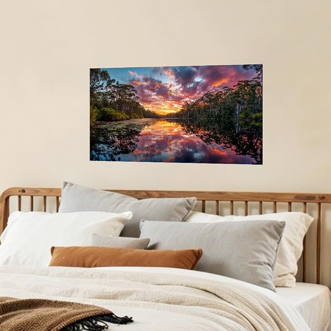 Forest Lake Sunset Kitchen Backsplash Peel and Stick, 30x16 in | Dramatic forest lake at sunset with fiery clouds and mirror reflections; flat 2D waterproof peel and stick; wipe clean; 30x16 - Image 7