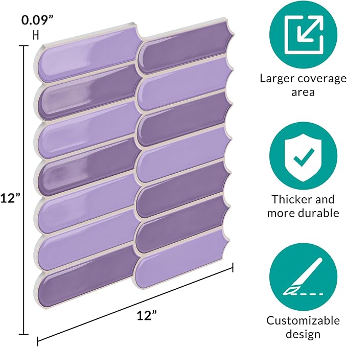 Joysticky 10-Sheet Peel and Stick Backsplash, 12" * 12" Crystal Texture Stick on Tiles Backsplash for Kitchen & Bathroom，Thicker Design Peel and Stick Wall Tiles（Light Purple） - Image 4
