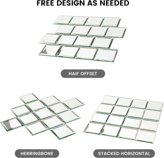 Peel and Stick Mirror Tile 3 x 3 Inch Beveled Square Silver Mirror Glass Tiles for Kitchen Backsplash Bathroom Wall（32 Pcs） - Image 8