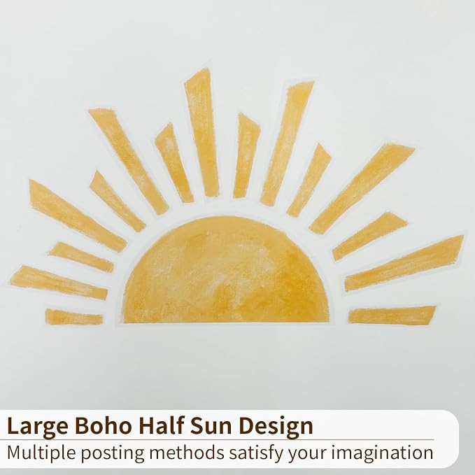Large Watercolor Boho Sunshine Wall Decal for Kids Playroom | 47.28" x 26.40" Calming Half Sun Wall Sticker, Peel and Stick Sun Rise Wall Mural for Toddler Room and Classroom - Image 5