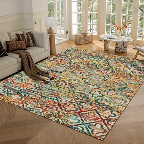 RUGSURE Washable Area Rugs, 4' x 6' - 1/6 Thick - Stain & Water Resistant Non-Slip - Perfect Resistant Rug for Living Room, Bedroom, Nursery, Pet & Child Friendly, Vibrant Colors Rugs, Multicolor by RUGSURE