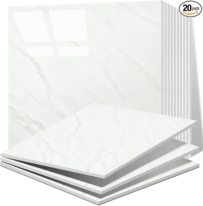 Vieshful 20pcs Peel and Stick Backsplash Tile，12"x12" Self Adhesive Marble Tile for Wall, PVC Waterproof Shower Wall Panels, Back Splash Stick on Tiles for Kitchen Bathroom Living Room, Not Real Tile by Vieshful