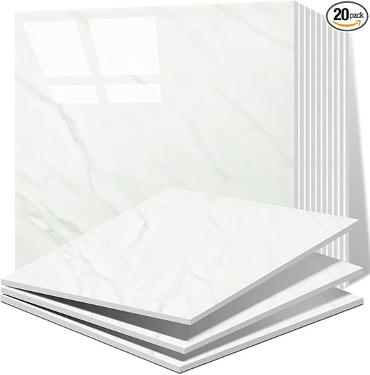 Vieshful 20pcs Peel and Stick Backsplash Tile，12"x12" Self Adhesive Marble Tile for Wall, PVC Waterproof Shower Wall Panels, Back Splash Stick on Tiles for Kitchen Bathroom Living Room, Not Real Tile by Vieshful