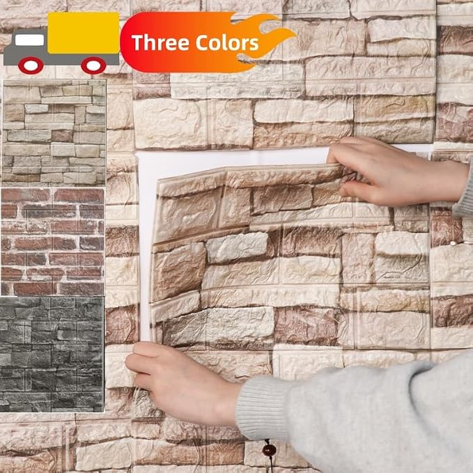 3D Wall Panels Peel and Stick Faux Foam Brick Wallpaper Covering | Retro Brick Rock 40 PCS 15"×13.7" Self Adhesive Stone Wall Tiles for DIY Interior Wall Decor - Image 4