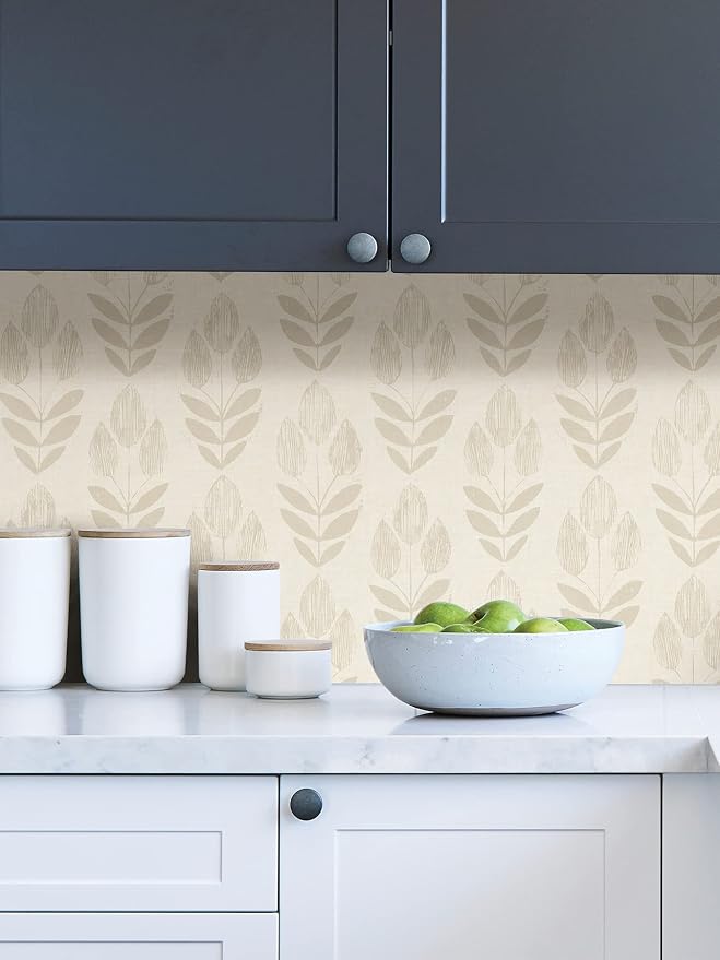 NuWallpaper Cream Folk Tulip Peel and Stick Wallpaper, Removable Wallpaper, 20.5 in x 18 ft - Image 4
