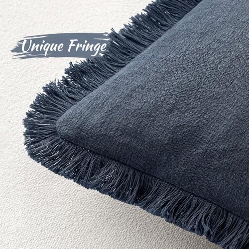 MIULEE Linen Fringe Decorative Euro Throw Pillow Covers Indigo Blue 26x26 - Image 4