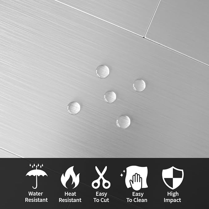 AULIGET 20-Piece Stainless Steel Look Peel and Stick Backsplash Tile, 6" x 12" Silver Aluminum Stick on Tiles for Backsplash Kitchen (Non-Magnetic) - Image 3