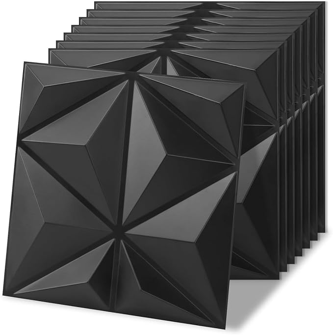 Art3d 20 Pack Decorative 3D Wall Panels, 19 Sq.Feet PVC Interior Wall Décor for TV Background, Bedroom, Living Room, 11.8"x11.8", Black by Art3d