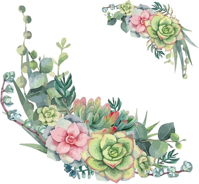 SUPERDANT Peel & Stick Large Vinyl Wall Decals Green Plants Succulents | Flowers Pattern,Large Size,For Livingroom,Bedroom,Kitchen,Office,Ideal Gift by SUPERDANT