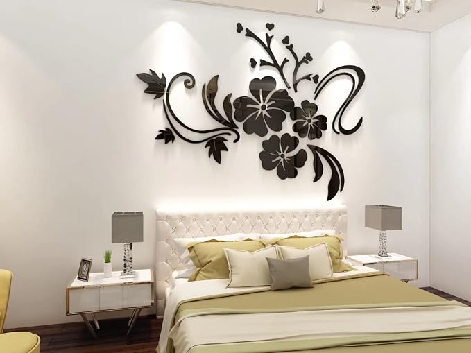 Wall Stickers 3D Flower Mirror - Family Decal Living Room Wall Decor Sticker Home Decorations Room Decor for Office Sofa Bedroom Decals (Black XL:68 * 91in) - Image 7