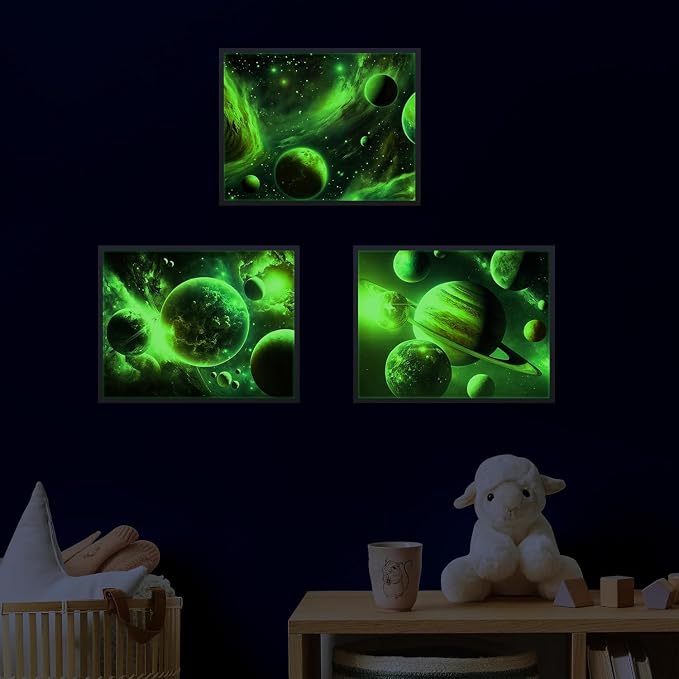 Quanhaigou Glow in The Dark 3D Space Wall Decals, Set of 3 Galaxy Window Stickers for Wall,Planet Themed Room Decor for Kids Boys (Galaxy Glow Green) - Image 5