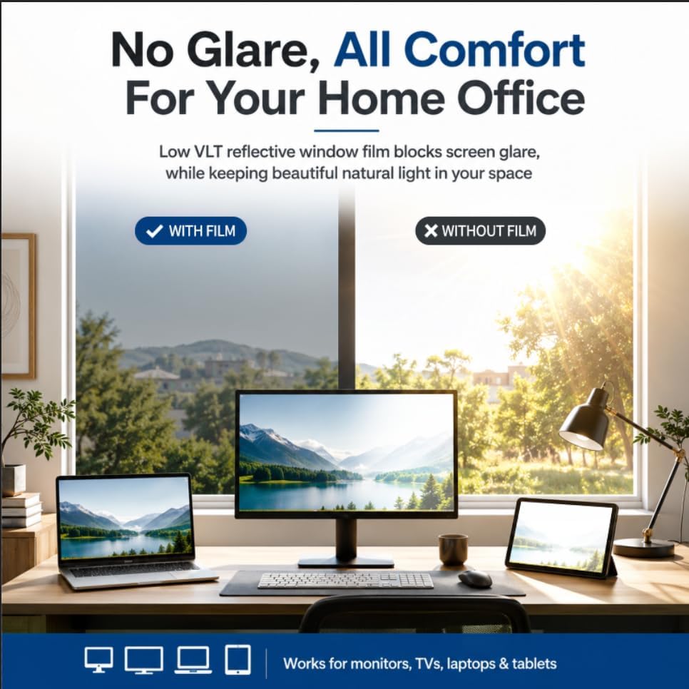 WPCTEV One Way Window Privacy Film, Mirror Tint, Black, 11.8In x 7.2Ft - Image 4