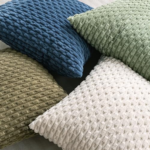 Set of 4 Olive Green Decorative Throw Pillow Covers 16x16 Inch Corduroy Pillow Covers for Bed Couch Sofa Living Room Soft Square Cushion Cases - Image 4