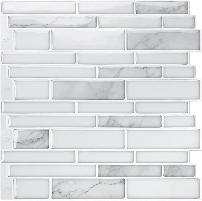 Art3d Stone Peel and Stick Backsplash, 10-Sheet, 12" x 12", White Marble | Lightweight, Self Adhesive, Moisture Resistant, Easy to DIY, Modern Style, for Kitchen, Bedroom, Ideal for New Home Buyers by Art3d