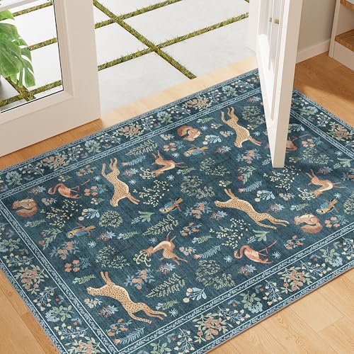 DUKINO 2x3 Entryway Rug, Washable Door Mat Animal Rug for Kitchen, Blue by DUKINO