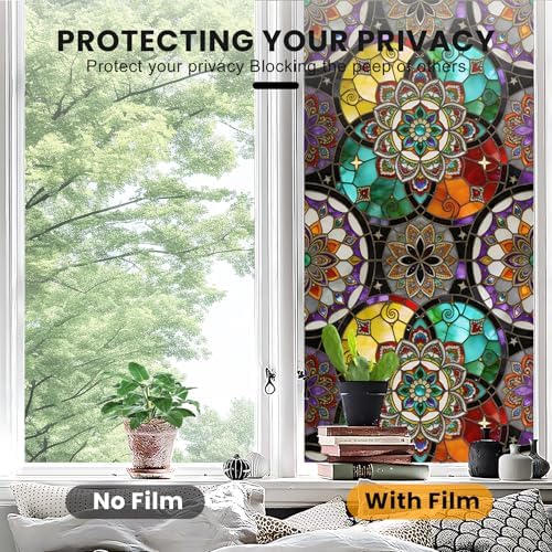 Stained Glass Window Privacy Film Static Cling - Rainbow Glass Decorative Sun Blocking Window Covering, Non-Adhesive Removable Stickers for Home & Office, 17.5" x 78.7" (Color 34) - Image 5