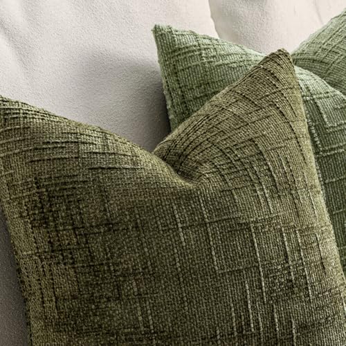 MIULEE Chenille Textured Throw Pillow Covers Olive Green 20x20 Set of 2 - Image 3
