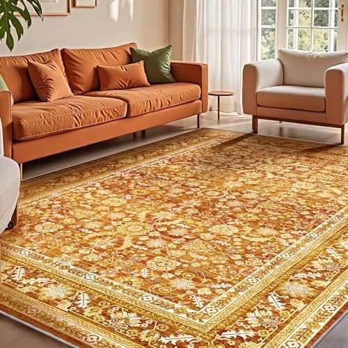 OPPODREAM Vintage Orange Area Rugs 9x12, Washable Rug for Living Room by OPPODREAM
