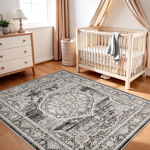 Washable Area Rugs 5x6 Entryway: Soft Ultra Thin Low Pile Mat Machine Washable Indoor Doormat Lightweight Entry Rug Anti Slip Backing Rugs for Living Room Bedroom Kitchen 5'x6' Black - Image 4
