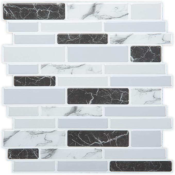 Art3d 12 x 12 in Peel and Stick Backsplash, Vinyl Wall Tile, 10-Pack, Grey | Thickened Design, Waterproof, Self Adhesive, Easy to Install, No Residue, for Kitchen, Bedroom, Ideal for Recently Moved by Art3d