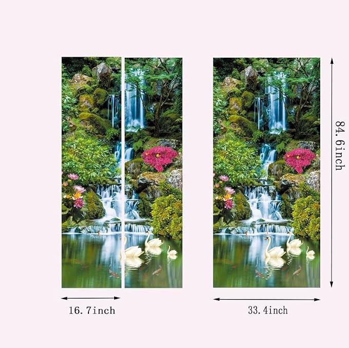 artfanke 3D Peel and Stick Door Sticker 33.5"x84.6"- Self-Adhesive Door Wallpaper Murals Decal-Waterfall Swan Wall Poster for Home Decor (2 Sheets/Set) - Image 5