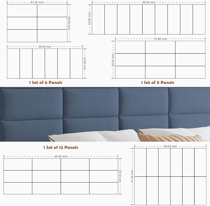 IFNOW Wall Mounted Headboard, Peel and Stick Panels, Navy Blue, Queen | Upholstered 3D Soundproof Acoustic Panels, Reusable and Removable, Padded Leather Bed Headboard, 6 Panels, 9.84" x 23.62" - Image 6